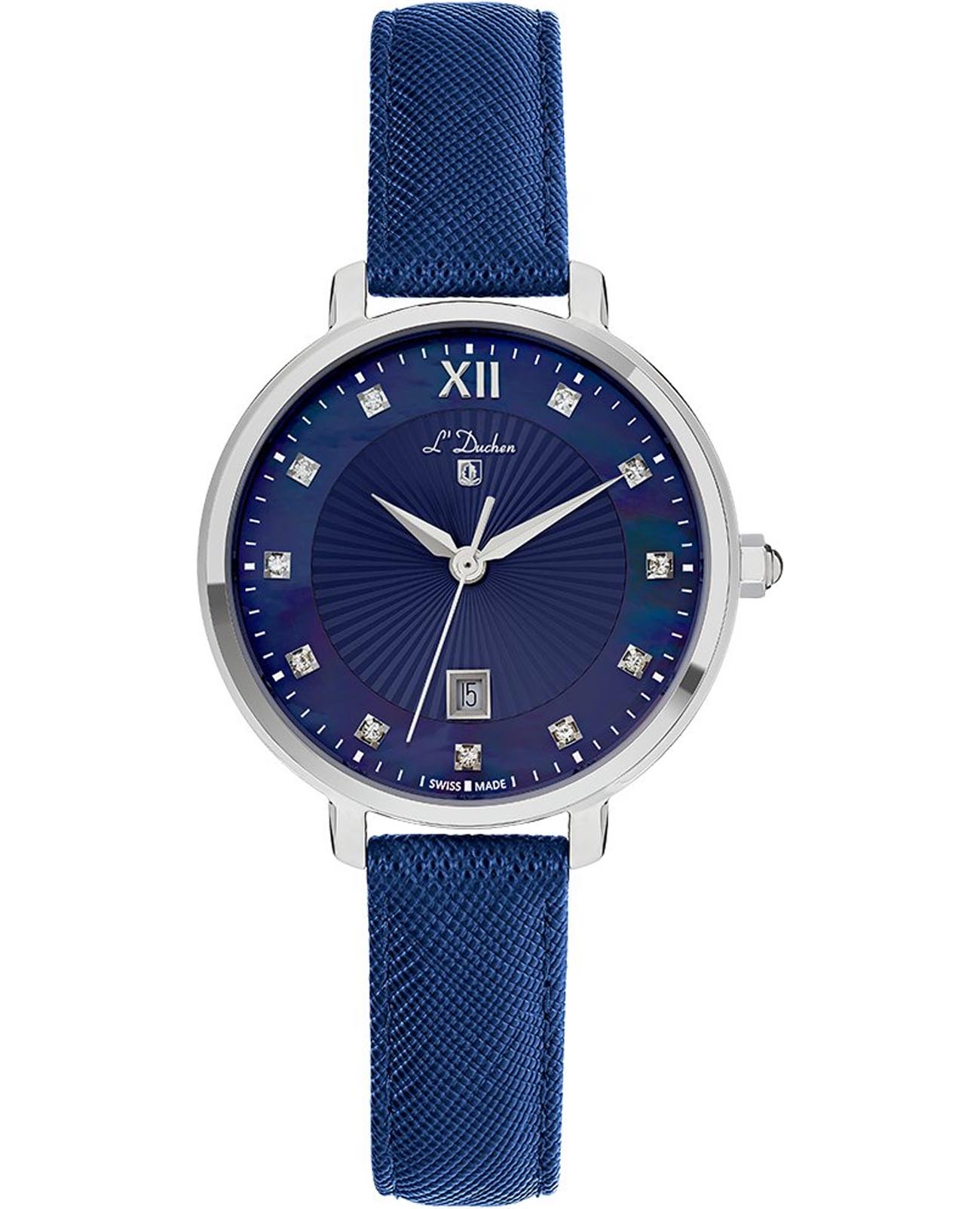 L'Duchen L'Duchen Eternity D 811.13.37  D 811.13.37 кварцевые женские часы синий циферблат, браслет кожаный — вид спереди